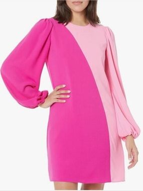 Trina Turk Echo Pink Colorblock Shift Crepe Mini Dress